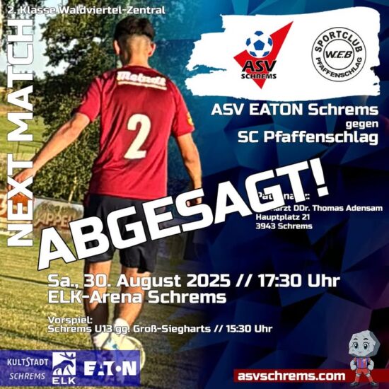 539740510_1247464323845026_6294931313076163955_n.jpg Leider muss das morgige Spiel der #km2 gegen Pfaffenschlag abgesagt werden.