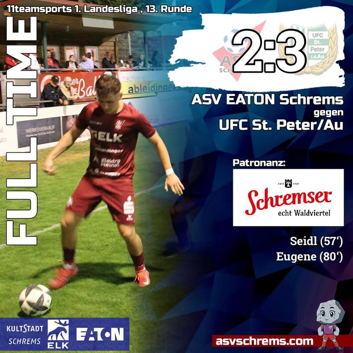 St. Peter macht in der 89‘ noch das 2:3 und fixiert damit den Sieg.