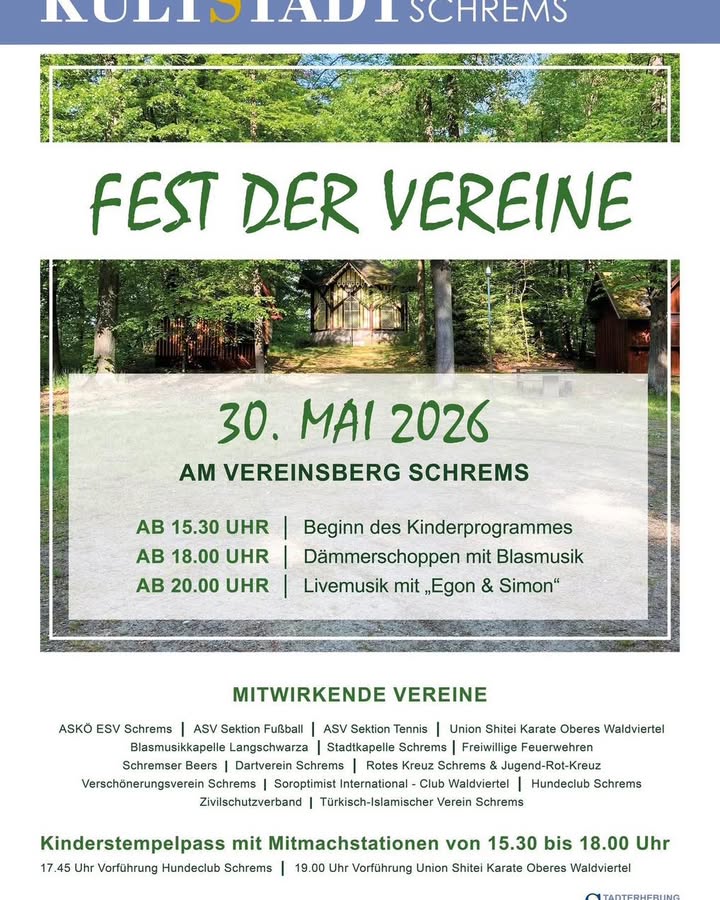 Kommt alle am Samstag auf den Vereinsberg Schrems zum Fest der Vereine 🎈🎉🤩