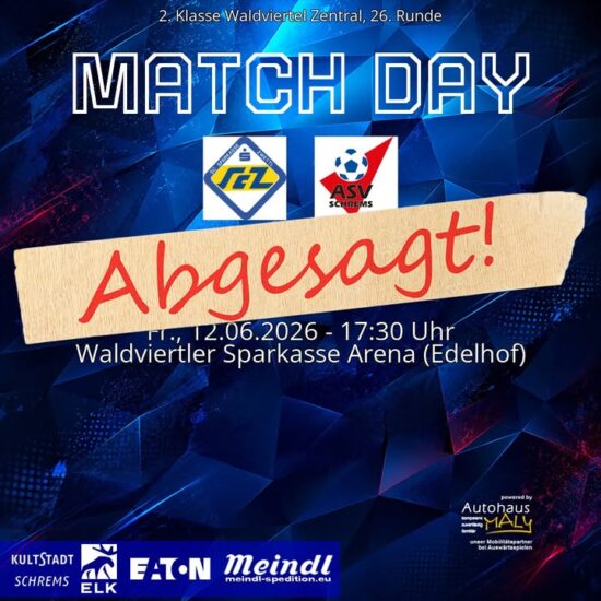Das Spiel der #km2 gegen Zwettl II muss leider personalbedingt abgesagt werden.